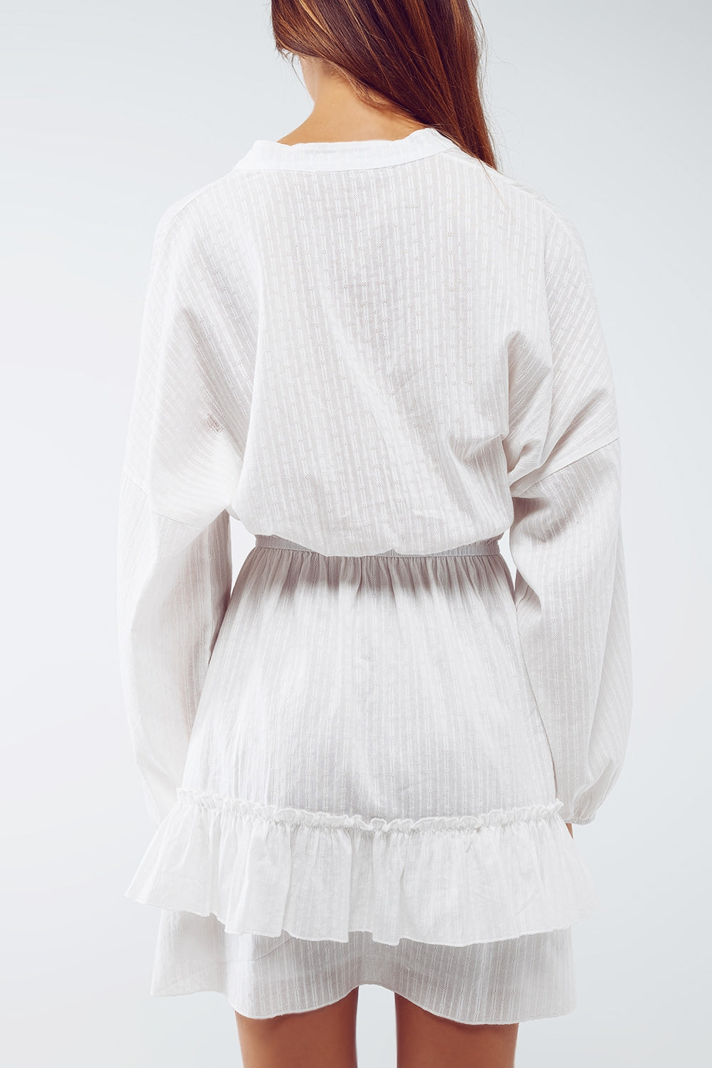 Long Sleeve Skater Textured Short Dress in White - Szua Store