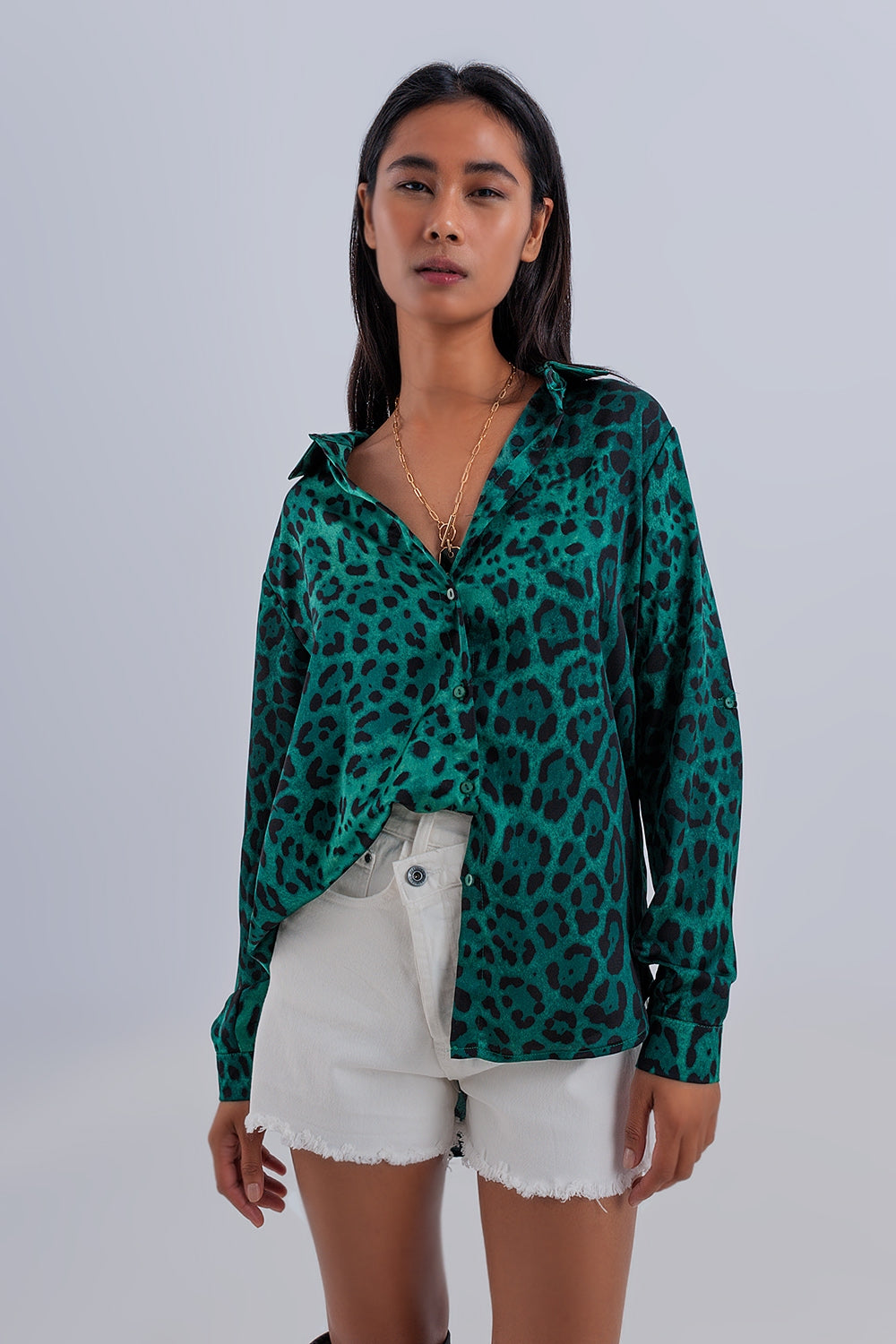 Long sleeve soft shirt in green animal print Szua Store