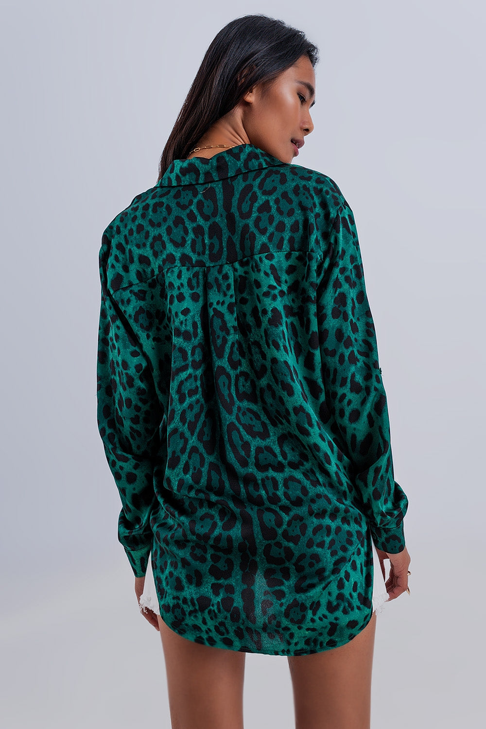 Warehouse animal print shop shirt dress green