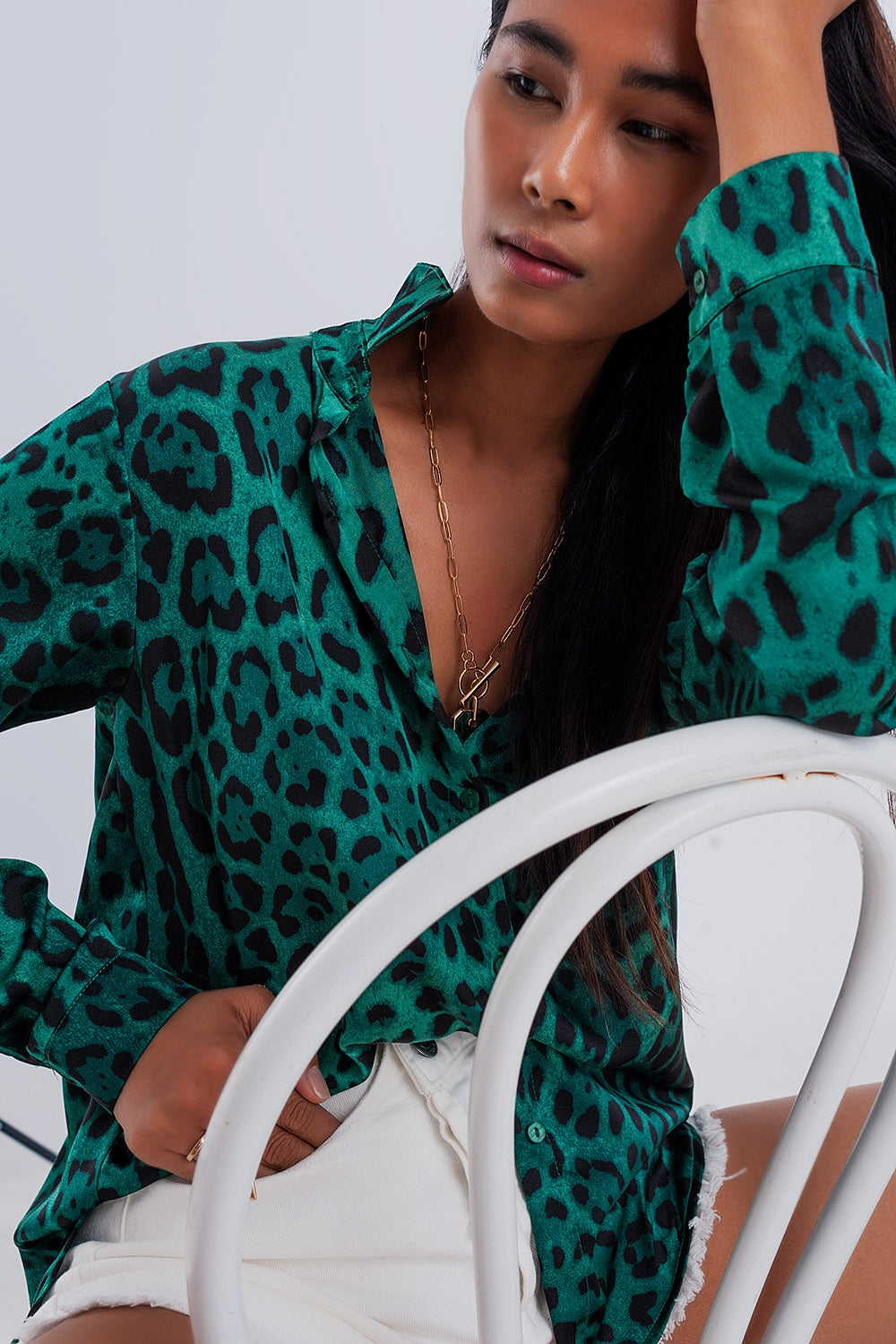 Long sleeve soft shirt in green animal print Szua Store