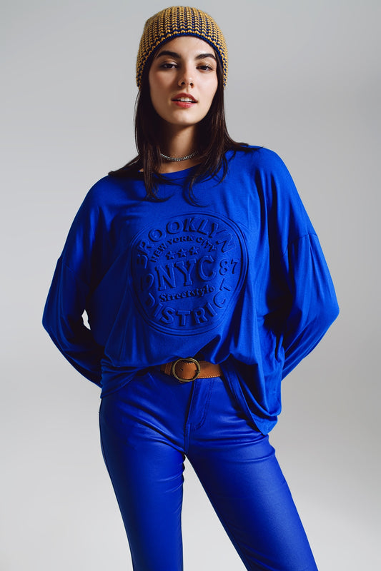 Q2 Long sleeve t-shirt with New York print  in blue