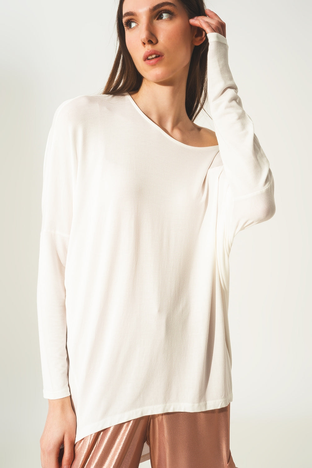 Q2 Long sleeve top in modal cream color