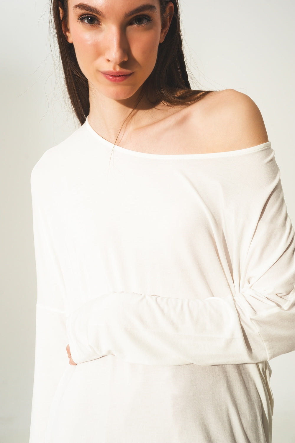 Long sleeve top in modal cream color - Szua Store