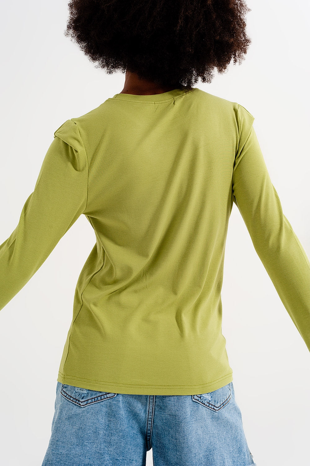 Long sleeve top with shoulder detail in green Szua Store
