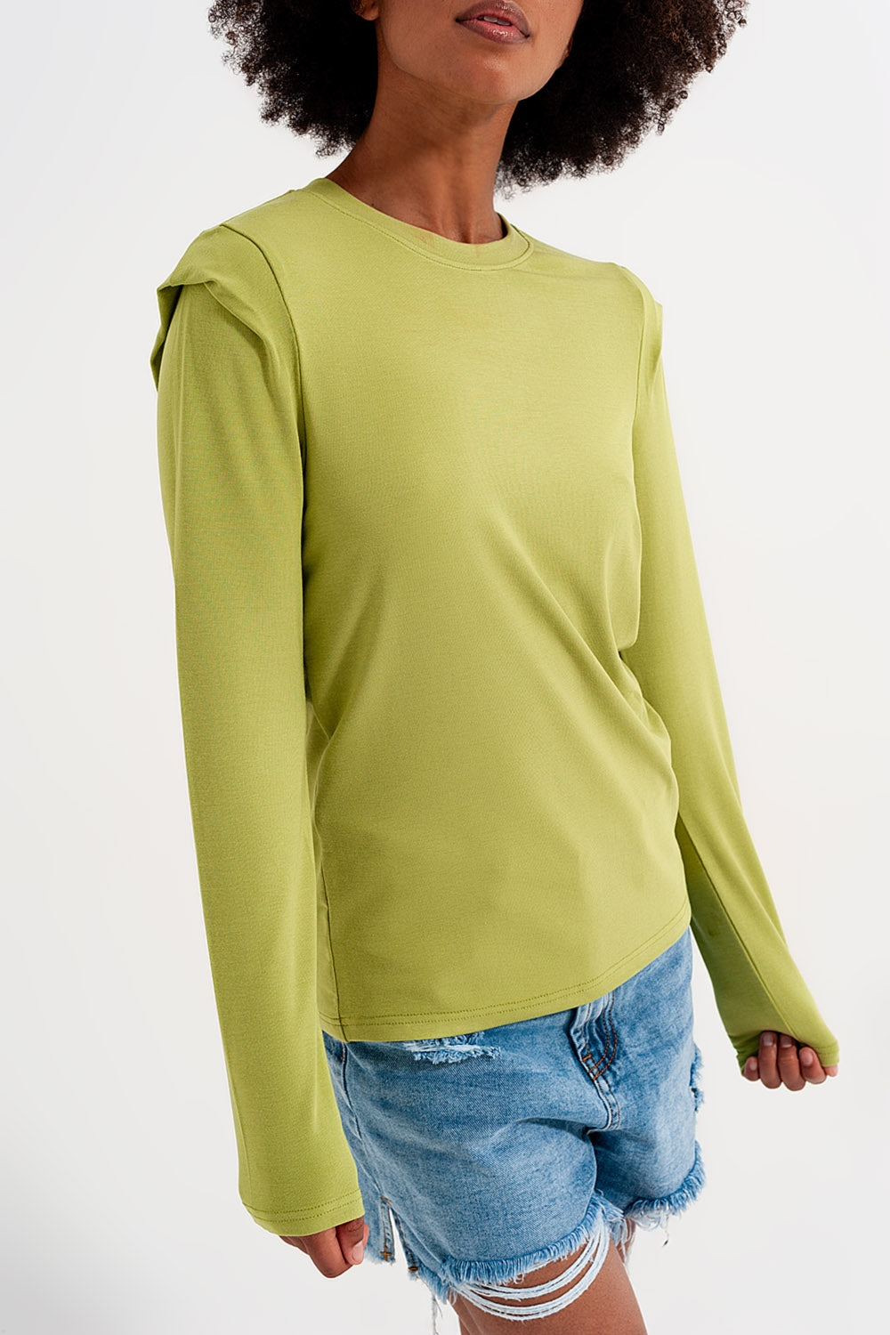 Long sleeve top with shoulder detail in green Szua Store