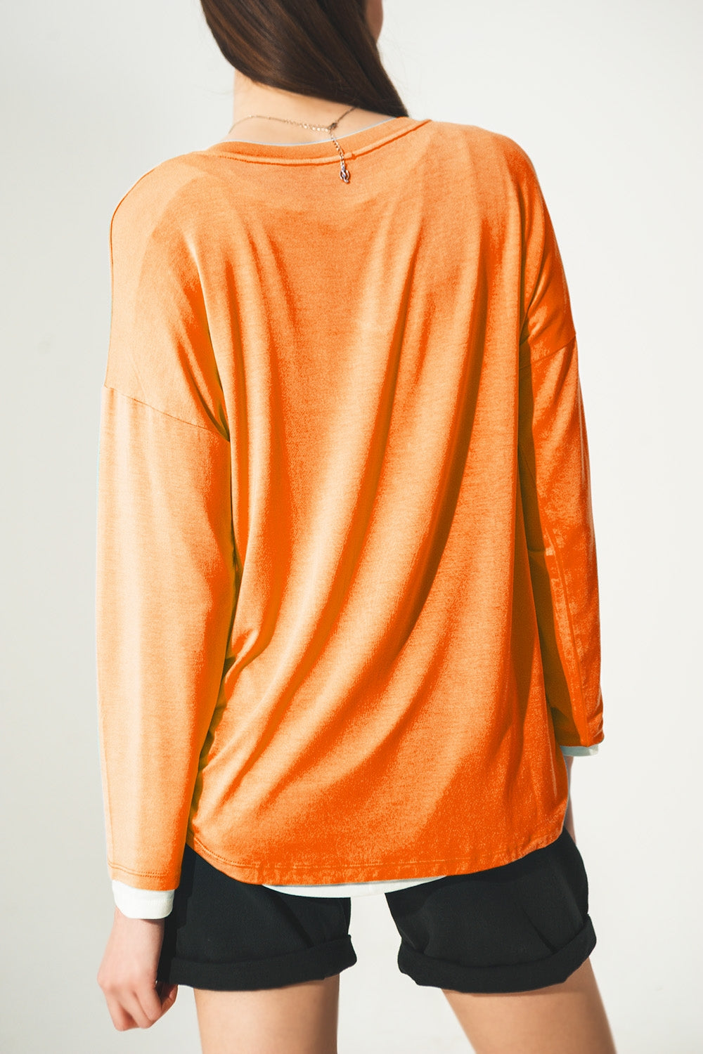 Long sleeve v neck top in modal in Orange - Szua Store