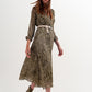 Long sleeve wrap front chiffon dress with belt in shiny print Szua Store