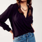 Long sleeved wrap satin blouse in black Szua Store