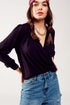 Long sleeved wrap satin blouse in black Szua Store