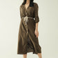 Q2 Long sleeves Khaki shirt dress with button closure