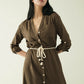 Long sleeves Khaki shirt dress with button closure