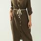 Long sleeves Khaki shirt dress with button closure