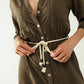 Long sleeves Khaki shirt dress with button closure