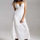 Q2 Long white crochet dress with fitted waist