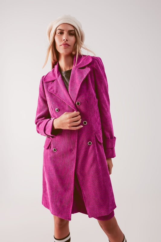 Longline blazer with vintage buttons in fuchsia cord Szua Store