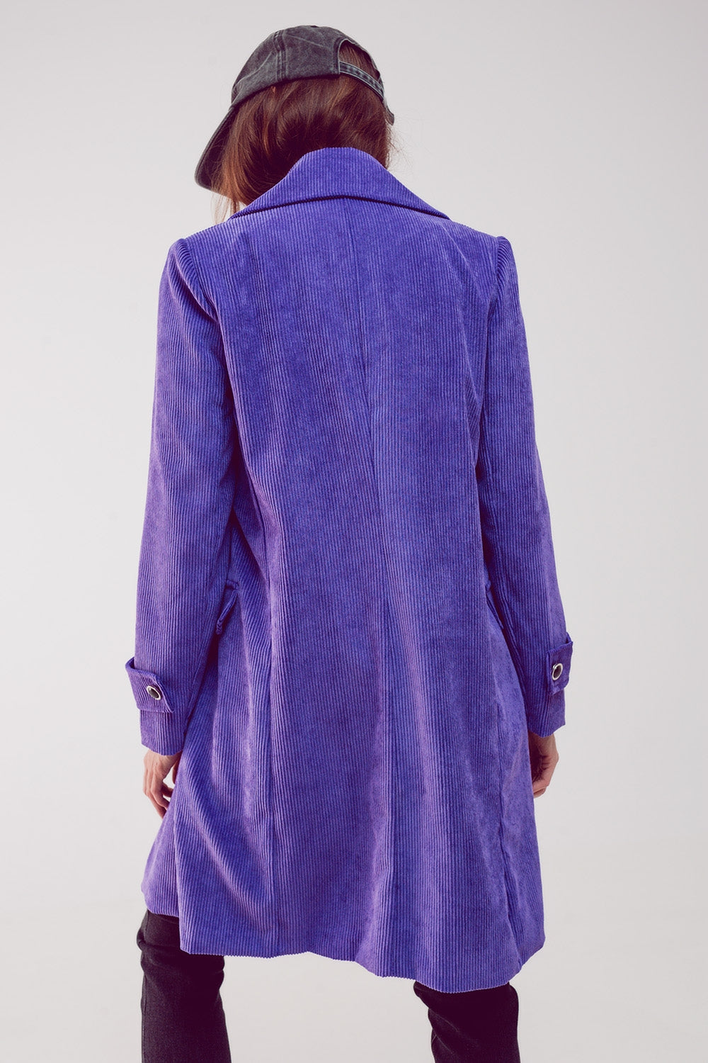 Longline blazer with vintage buttons in purple cord Szua Store