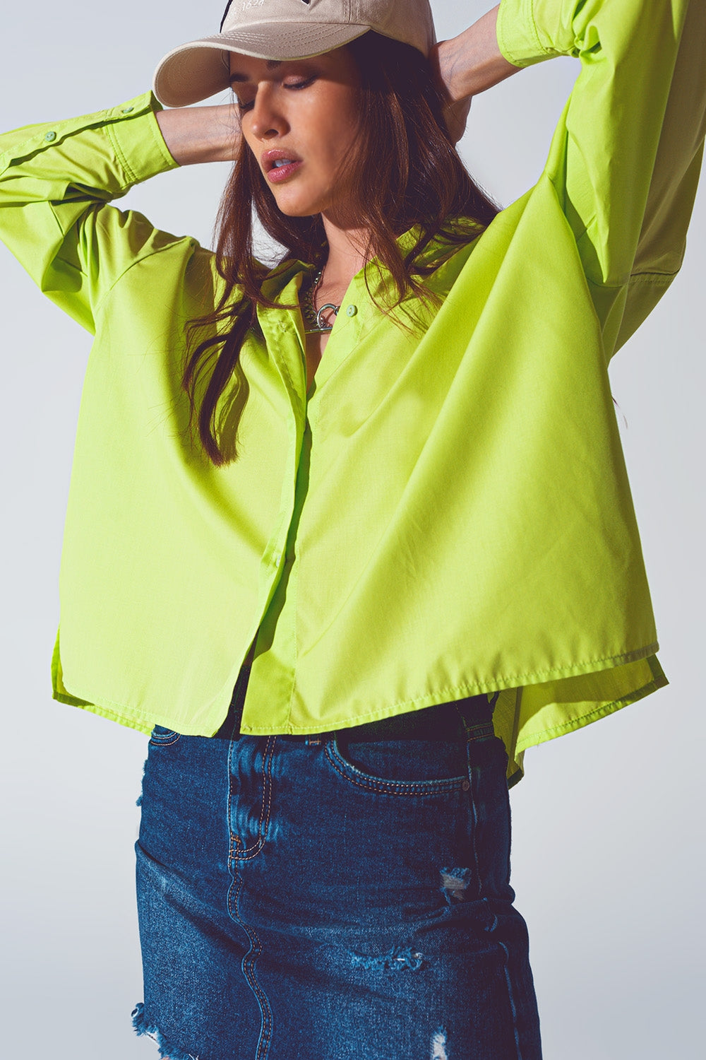 Q2 Loose Fit Blouse in Lime Green
