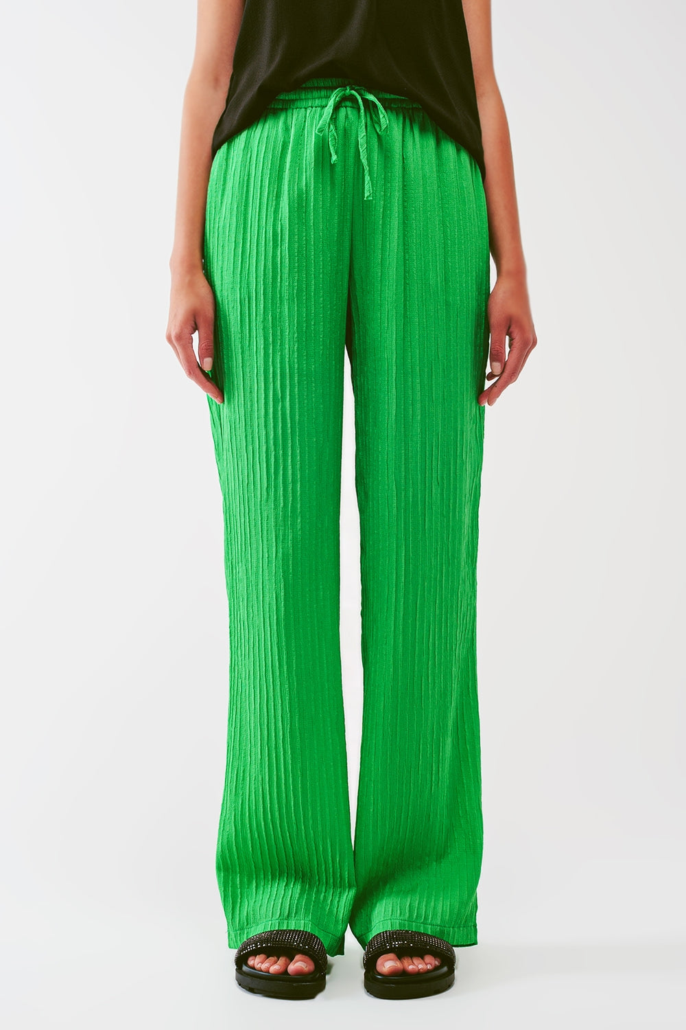 Q2 Loose Fit Striped Pants in Green