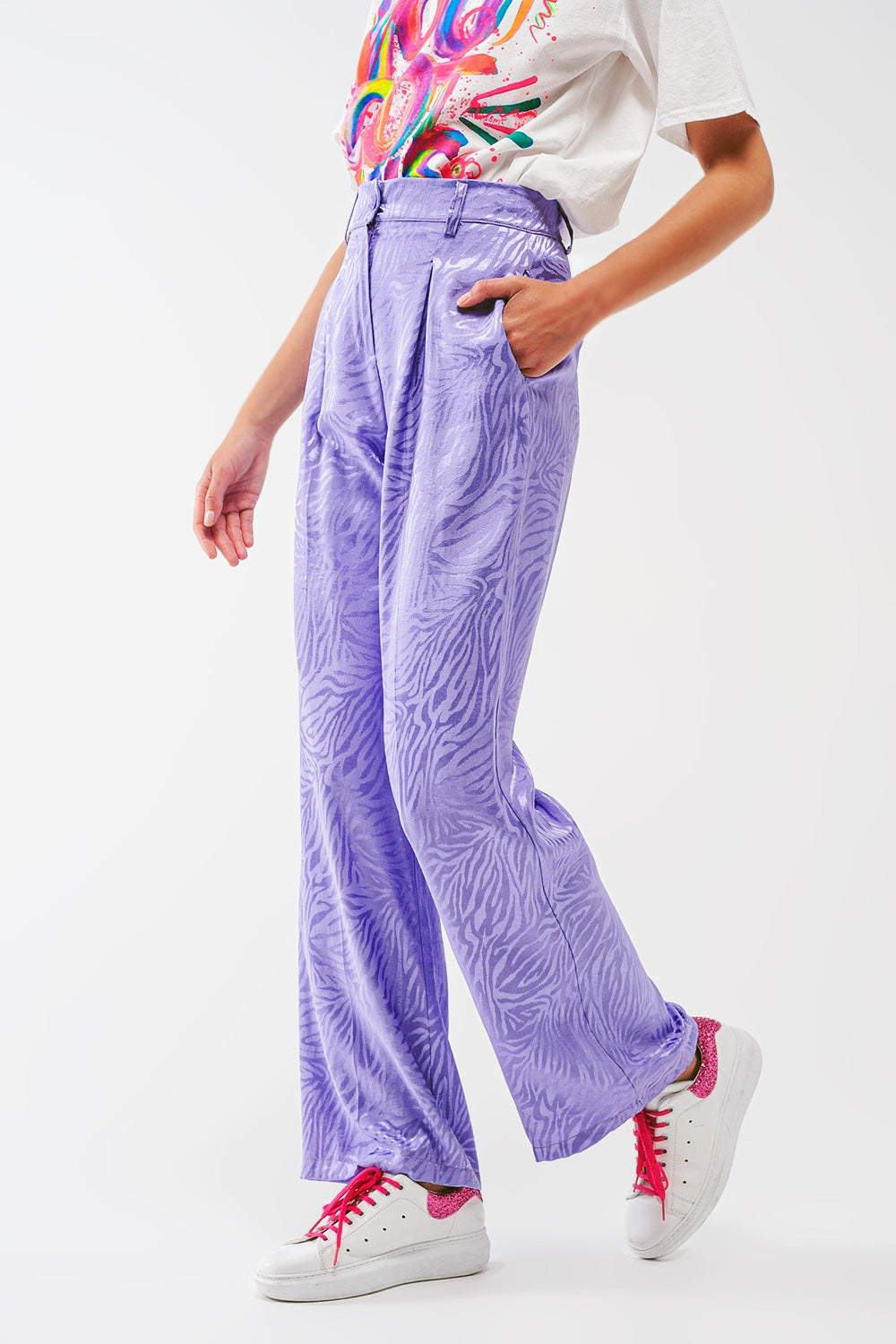 Q2 Loose Fit Zebra Print Pants in purple