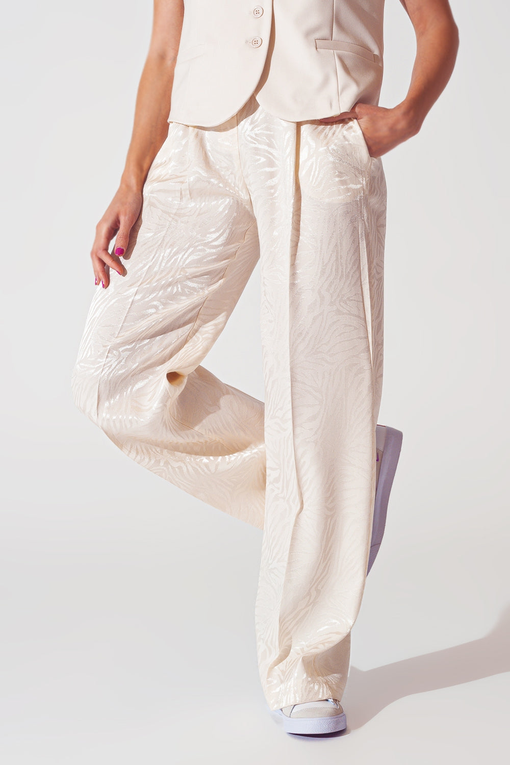 Loose Fit Zebra Print Pants in White - Szua Store