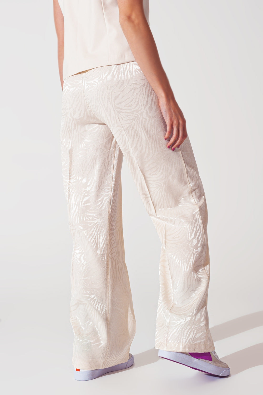 Loose Fit Zebra Print Pants in White - Szua Store