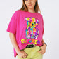 Q2 loose-fitting fuchsia T-shirt with colored bear