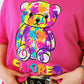 Loose-fitting fuchsia T-shirt with colored bear - Szua Store