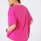 Loose-fitting fuchsia T-shirt with colored bear - Szua Store