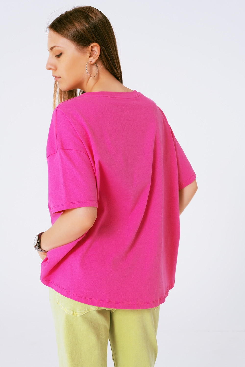 Loose-fitting fuchsia T-shirt with colored bear - Szua Store