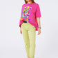 Loose-fitting fuchsia T-shirt with colored bear - Szua Store