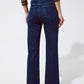 Marine Flare Jeans With Button Detailing in Mid wash