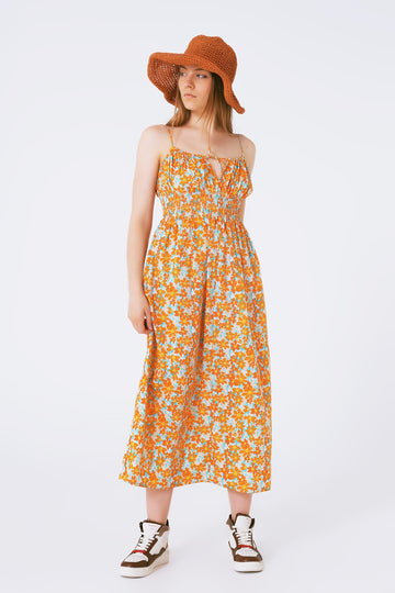 Q2 Maxi beach dress in orange flower print