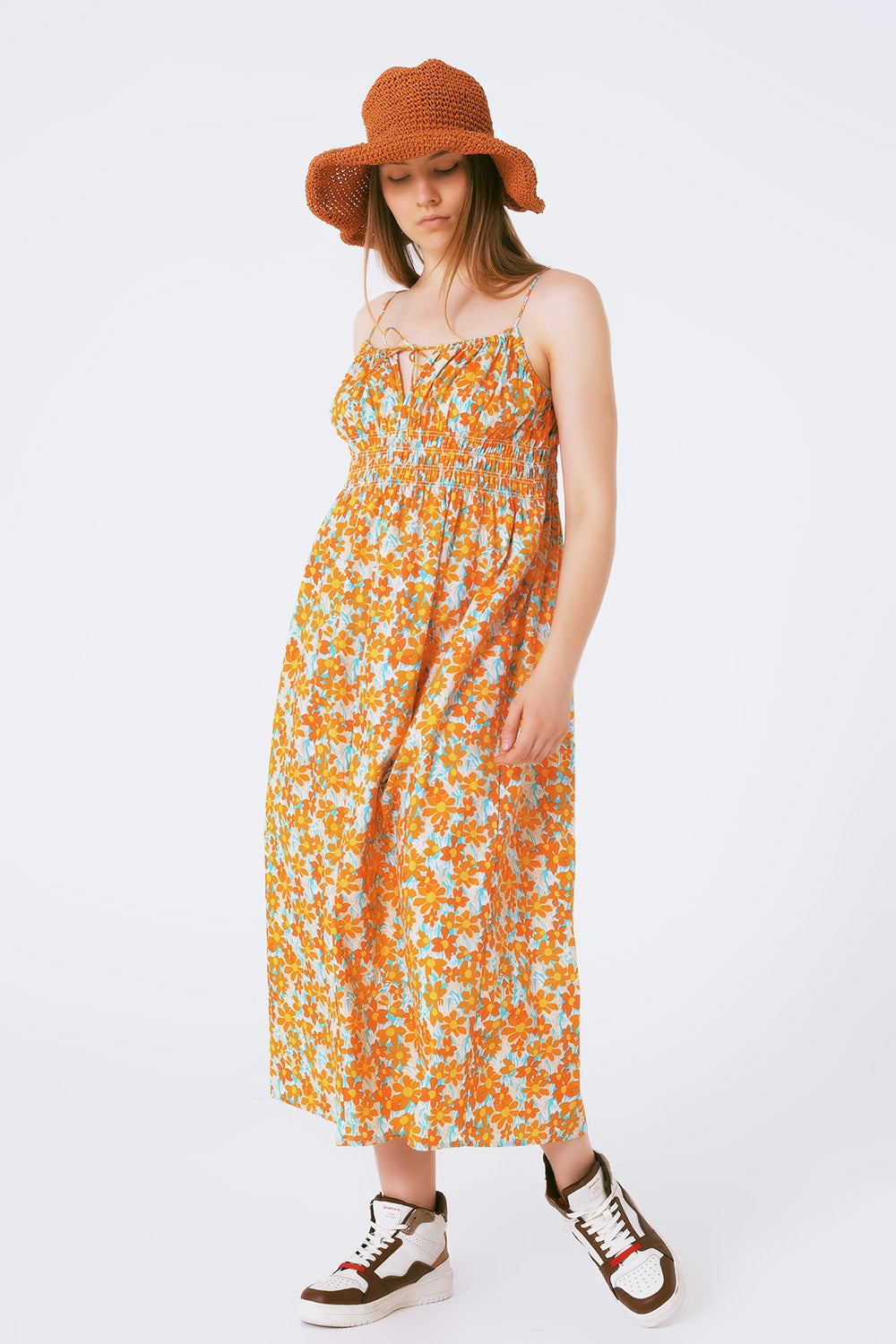 Maxi beach dress in orange flower print - Szua Store