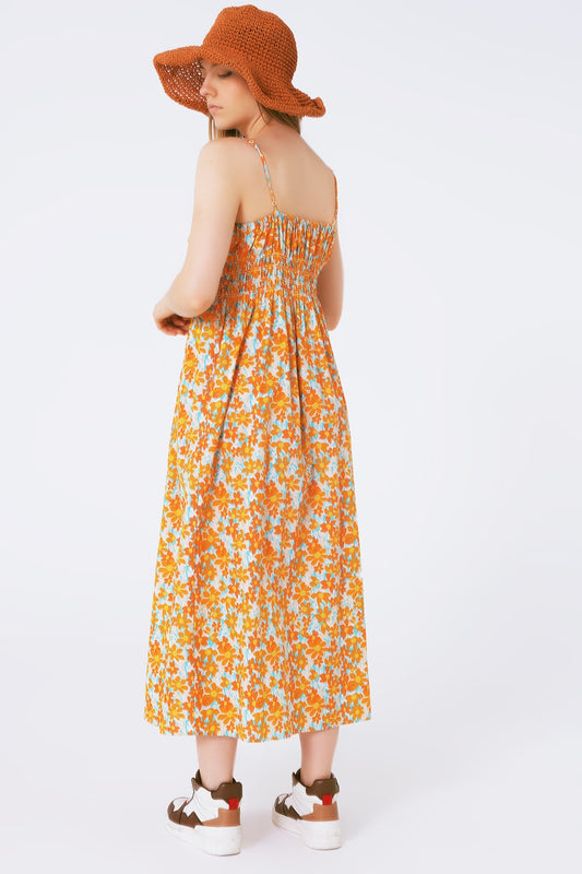 Maxi beach dress in orange flower print - Szua Store