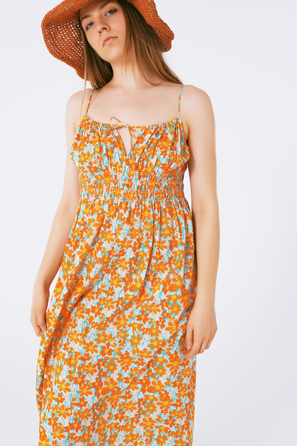 Maxi beach dress in orange flower print - Szua Store