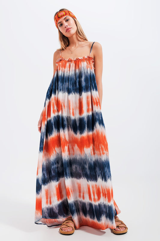 Maxi cami dress in blue and orange tie dye Szua Store