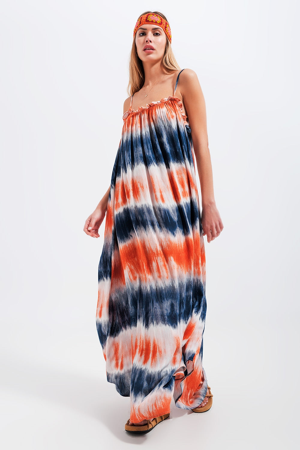 Maxi cami dress in blue and orange tie dye Szua Store