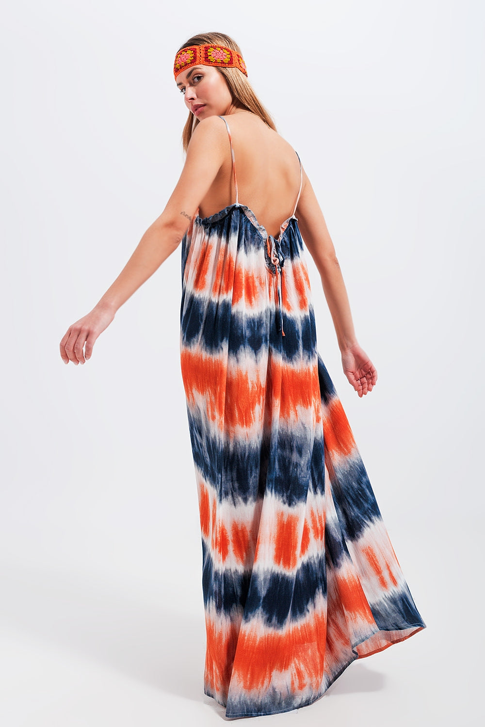 Maxi cami dress in blue and orange tie dye Szua Store