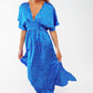 Q2 Maxi Cinched At The Waist Dress With Angel Sleeves In Blue Polka Dot