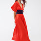 Maxi Cinched At The Waist Dress With Angel Sleeves In Red Polka Dot - Szua Store