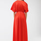 Maxi Cinched At The Waist Dress With Angel Sleeves In Red Polka Dot - Szua Store