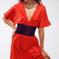 Maxi Cinched At The Waist Dress With Angel Sleeves In Red Polka Dot - Szua Store