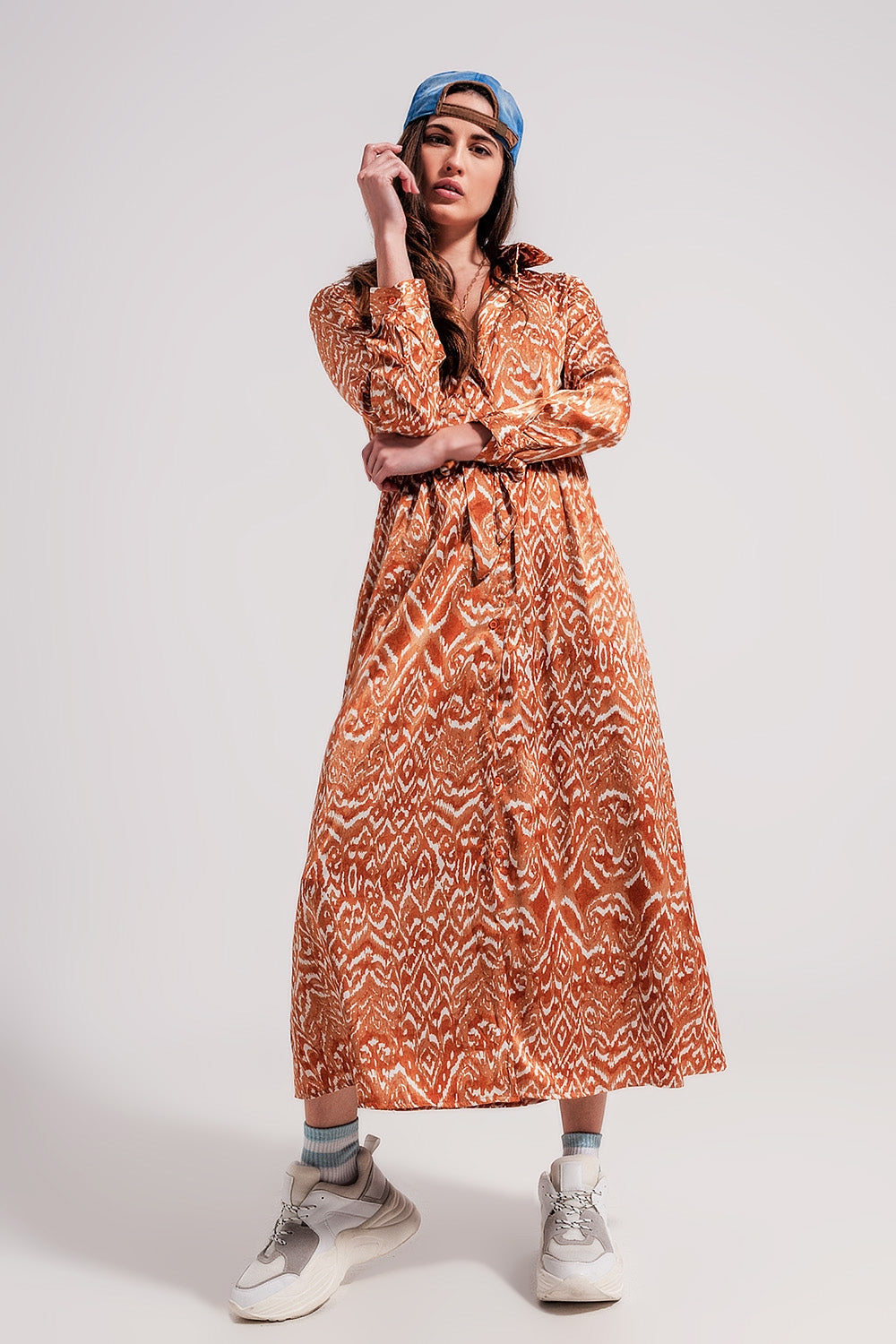 Maxi dress in abstract animal print in orange Szua Store