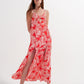 Maxi dress with splits in red leaves print Szua Store