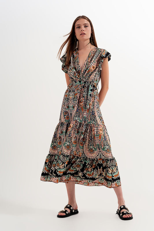 Maxi dress with tiered skirt in mixed paisely print Szua Store
