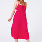 Q2 maxi fuchsia summer dress with straps and gathered waist