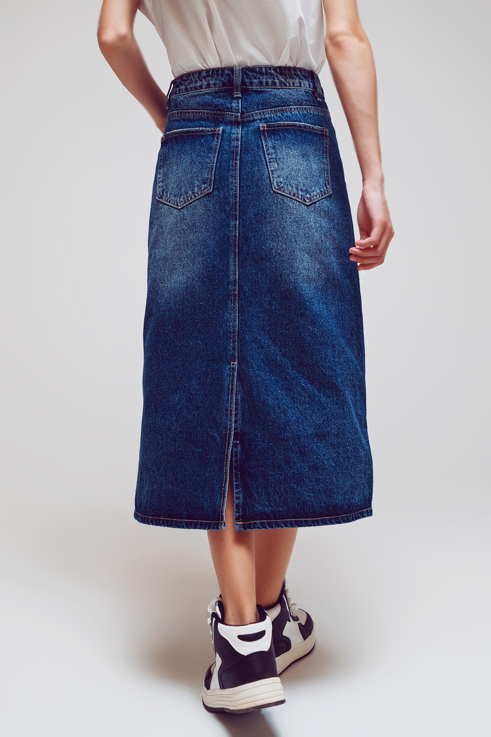 Maxi Pencil Denim Skirt With Panel Details In The Front - Szua Store