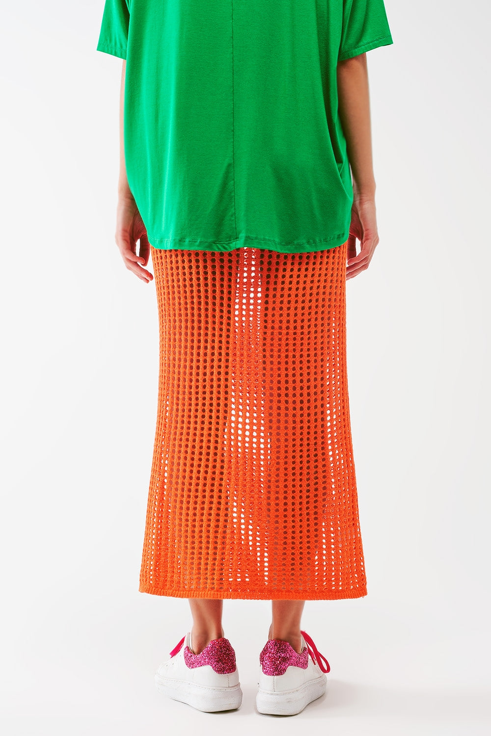 Maxi sheer crochet skirt in Orange - Szua Store