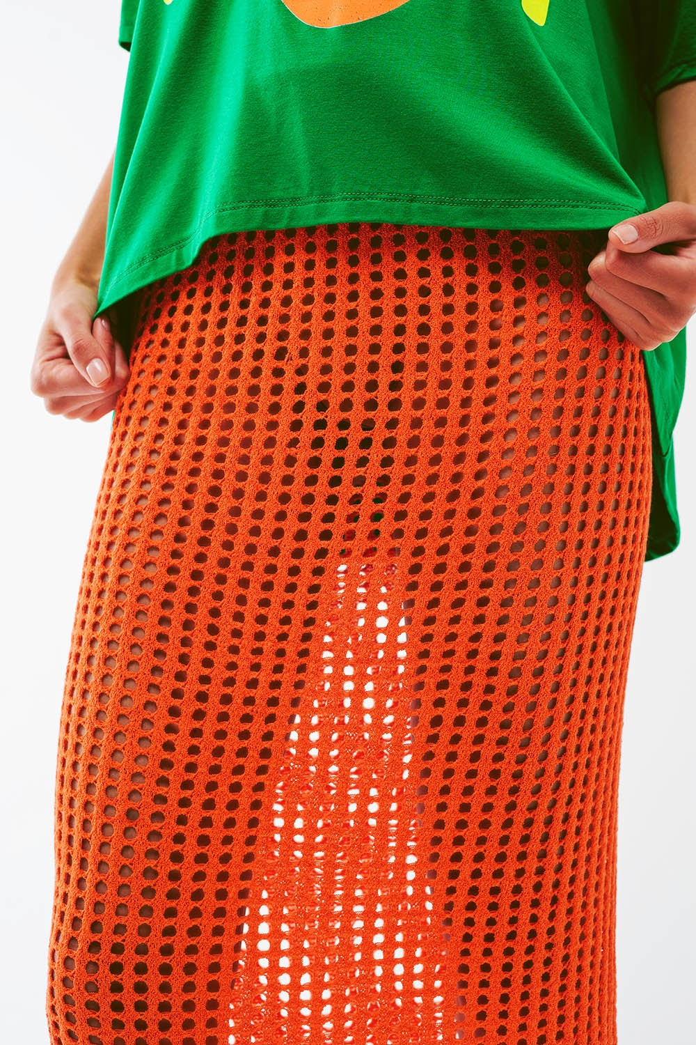Maxi sheer crochet skirt in Orange - Szua Store