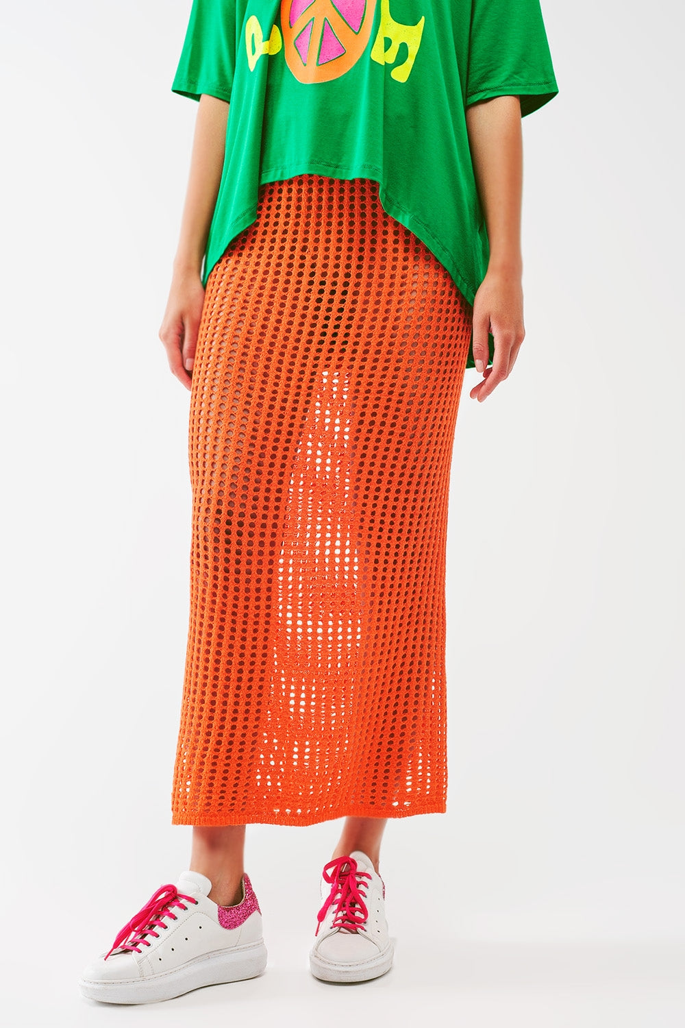 Maxi sheer crochet skirt in Orange - Szua Store